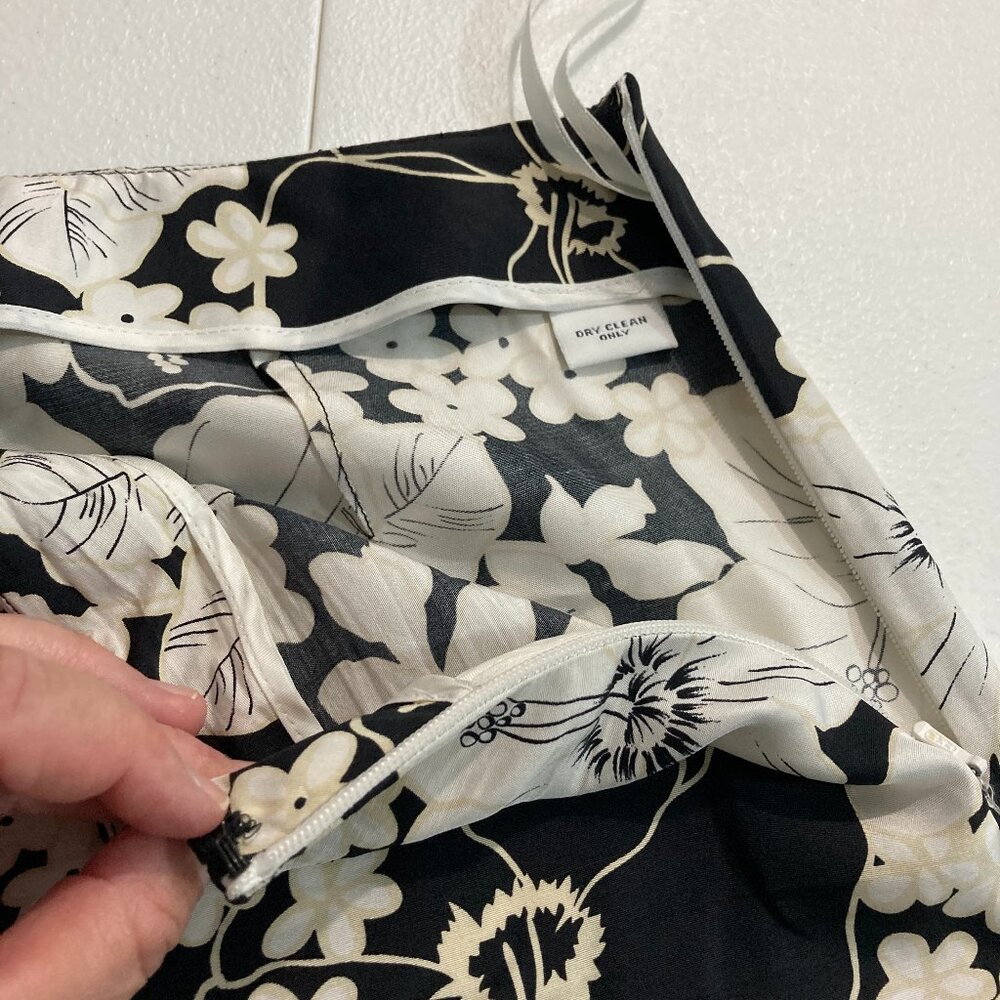 Real Clothes Floral pant Silk Ivory Black Lightweight Side Zip Size 6 - Picture 8 of 11